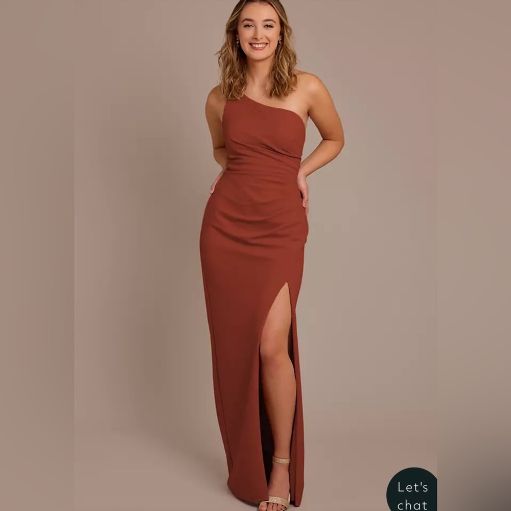 One-Shoulder Draped Stretch Crepe Dress, copper, formal, bridesmaid, NWT